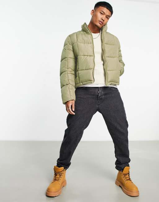 ASOS DESIGN oversized puffer shacket in khaki - MGREEN