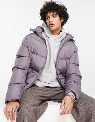 ASOS DESIGN puffer jacket with detachable hood in lavender | ASOS