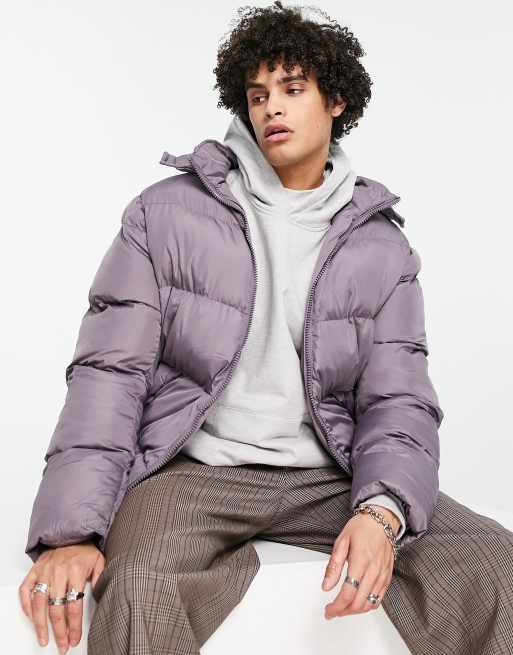 ASOS DESIGN puffer jacket with detachable hood in lavender