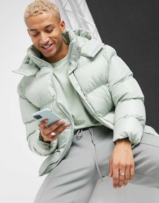 ASOS DESIGN puffer jacket with detachable hood in light green