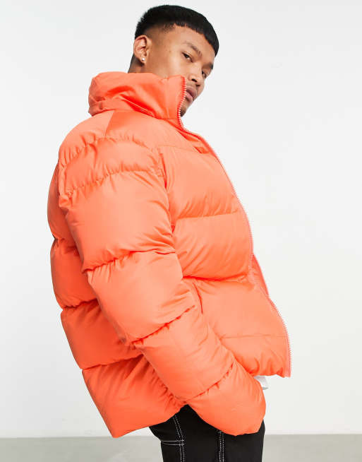 ASOS DESIGN puffer jacket with detachable hood in orange