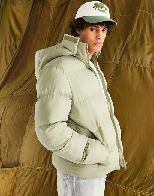 ASOS DESIGN puffer jacket with detachable hood in gray