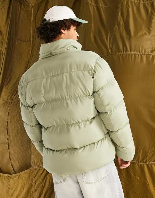 ASOS DESIGN puffer jacket with detachable hood in sage green