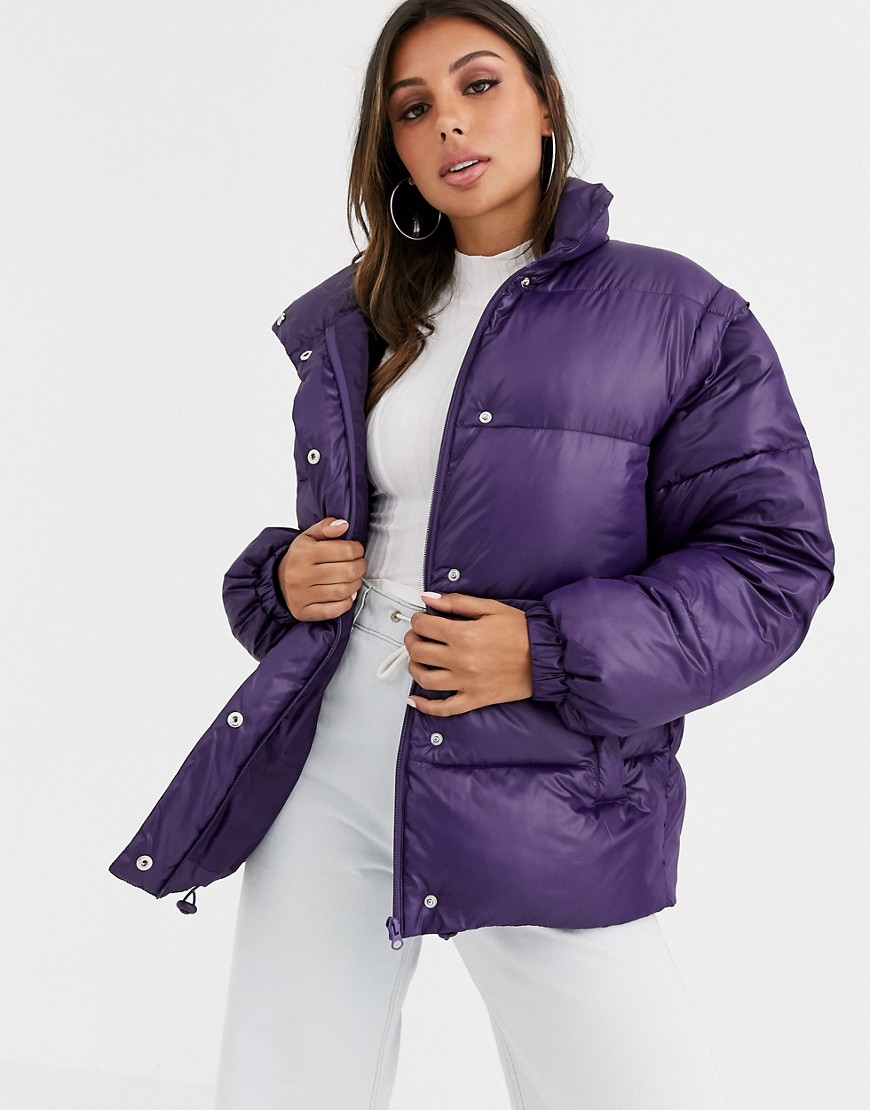 ASOS DESIGN puffer jacket with detachable sleeves in purple