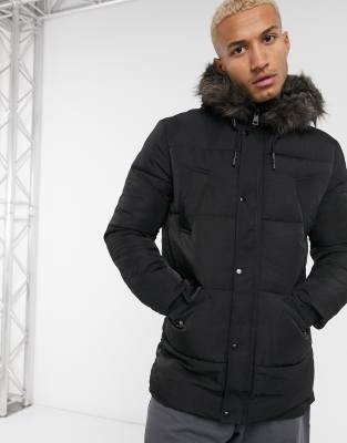 puffer jacket with black fur hood