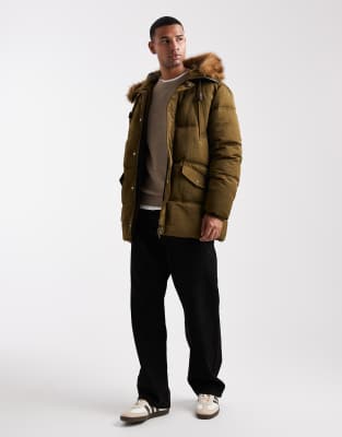 Asos Design Puffer Jacket With Faux Fur Hood Trim In Black