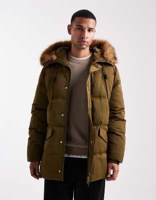 Asos Design Puffer Jacket With Faux Fur Hood Trim In Black