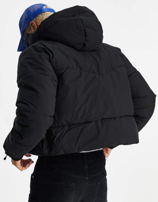 Asos design puffer on sale with hood in black