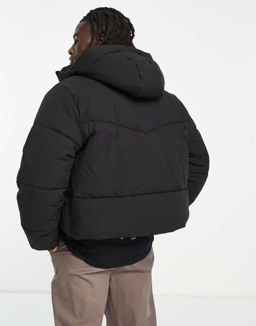 ASOS DESIGN puffer jacket with detachable hood in black