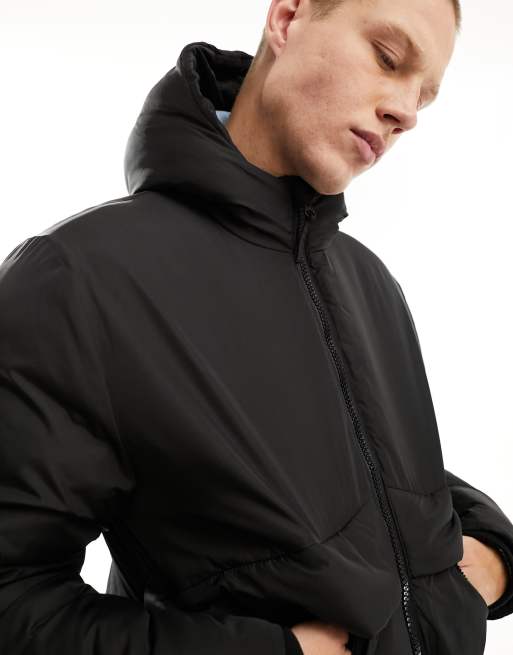 Asos design sustainable puffer jacket with hood in hot sale black