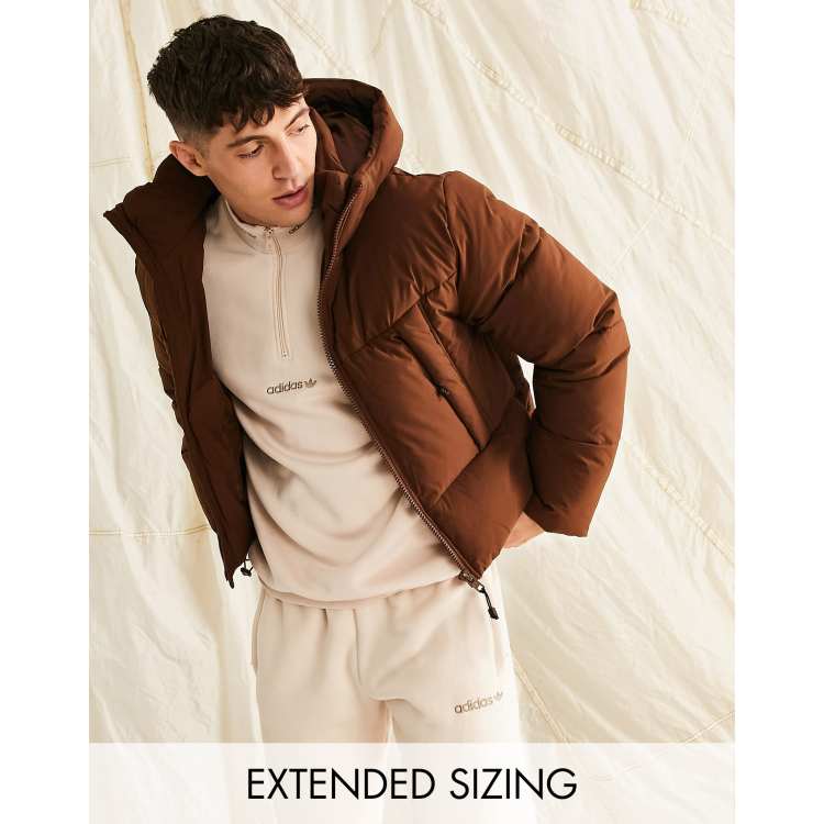ASOS DESIGN puffer jacket with hood in brown | ASOS