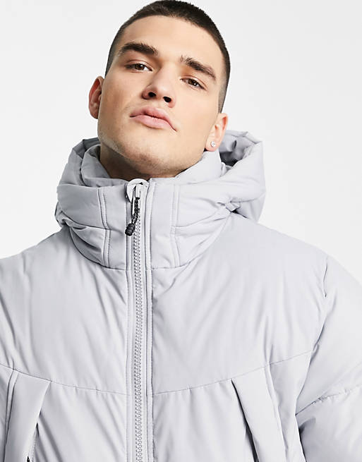 ASOS DESIGN puffer jacket with hood in grey, 2 of 4