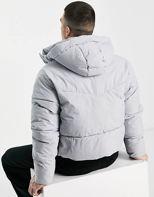 ASOS DESIGN puffer jacket with hood in grey, 4 of 4