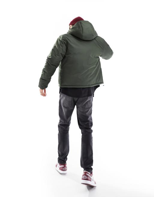 ASOS DESIGN puffer jacket with hood in khaki, 2 of 4