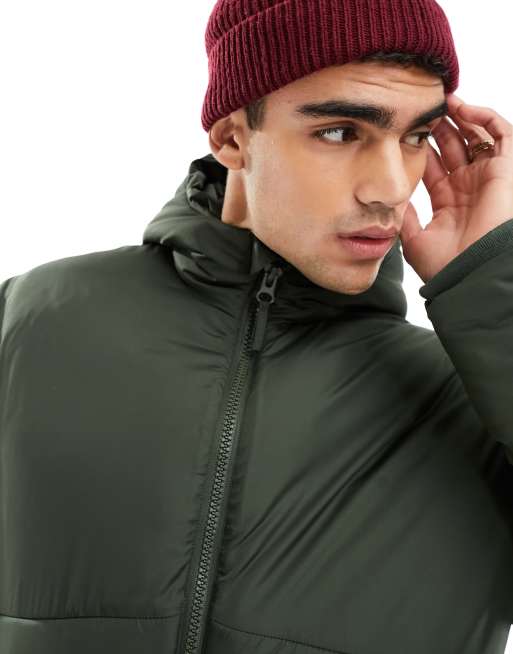 Khaki hooded puffer online coat