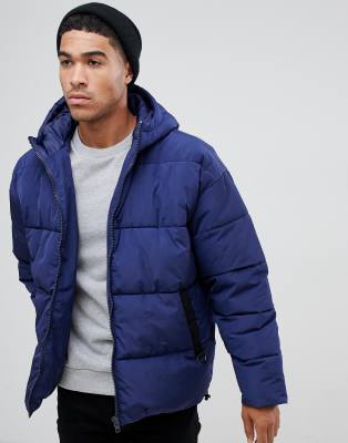 navy puffer jacket with hood