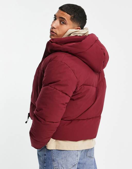 ASOS DESIGN puffer jacket with hood in red