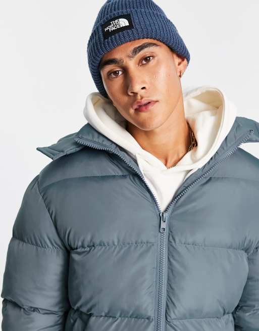 ASOS DESIGN puffer jacket with detachable hood in gray