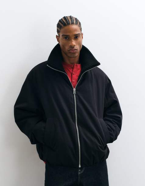 ASOS DESIGN puffer jacket with rib neck in black - view 1
