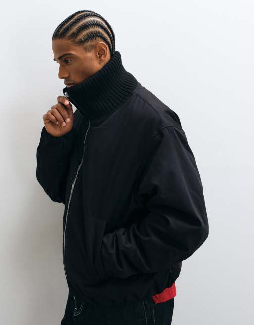ASOS DESIGN puffer jacket with rib neck in black, 3 of 5