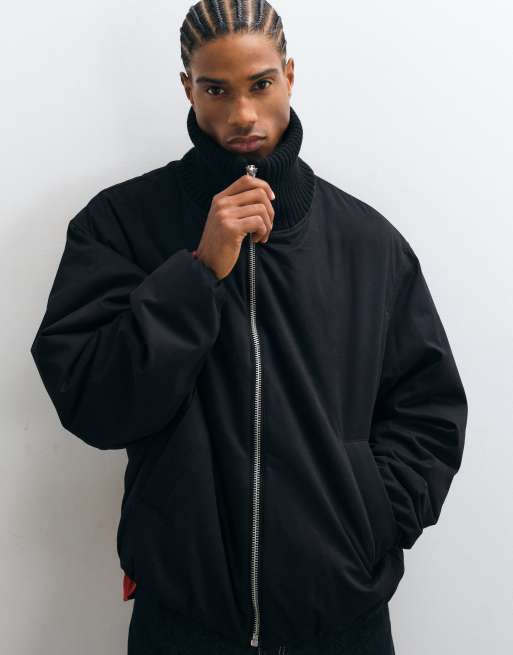 ASOS DESIGN puffer jacket with rib neck in black, 4 of 5