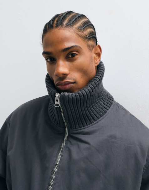 ASOS DESIGN puffer jacket with rib neck in gray - view 1