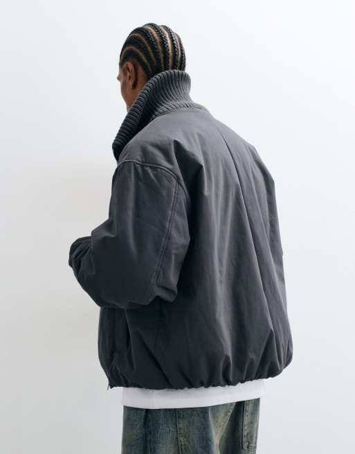 ASOS DESIGN puffer jacket with rib neck in grey, 5 of 5