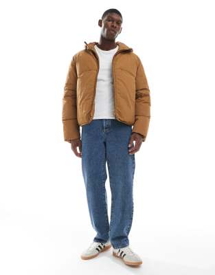 Asos Design Puffer Jacket With Seam Detail In Burgundy