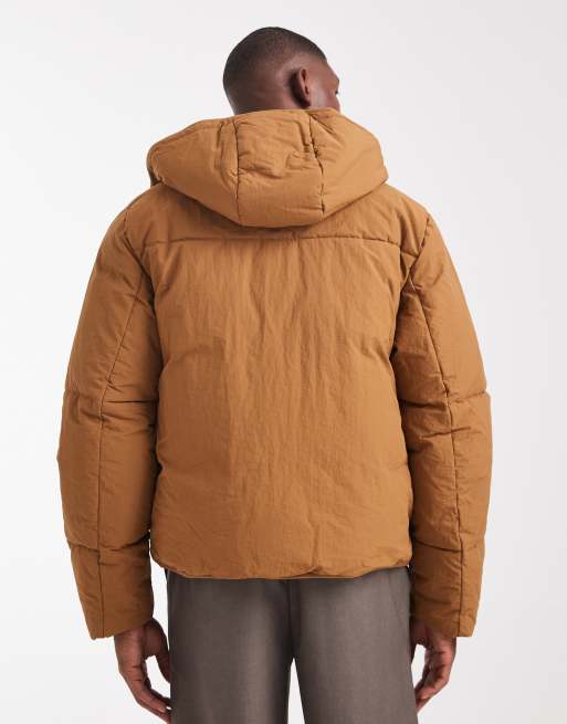 ASOS DESIGN puffer jacket with seam detail in tan, 3 of 5