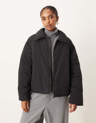 ASOS DESIGN puffer jacket with top collar in black