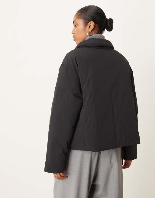 ASOS DESIGN puffer jacket with top collar in black