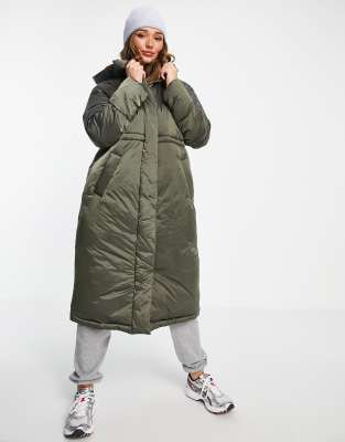 ASOS DESIGN puffer longline parka in khaki