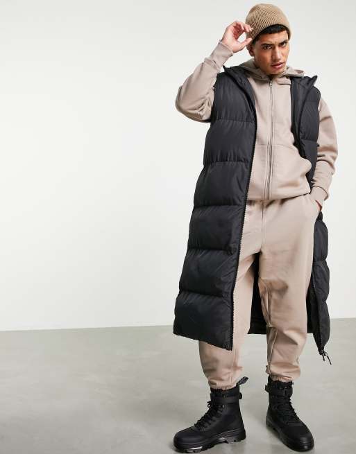 ASOS DESIGN longline puffer vest in stone