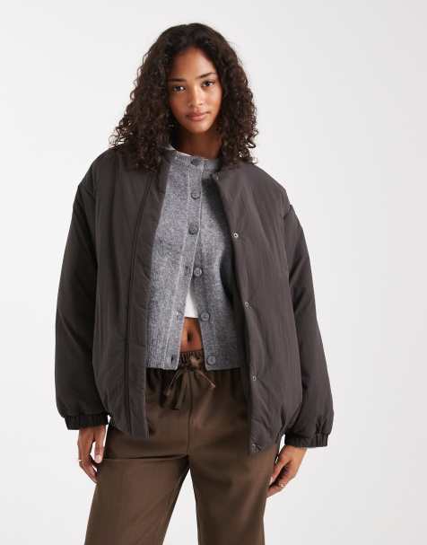 ASOS DESIGN puffer oversized bomber jacket in charcoal - view 1