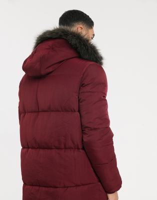 burgundy coat with fur hood