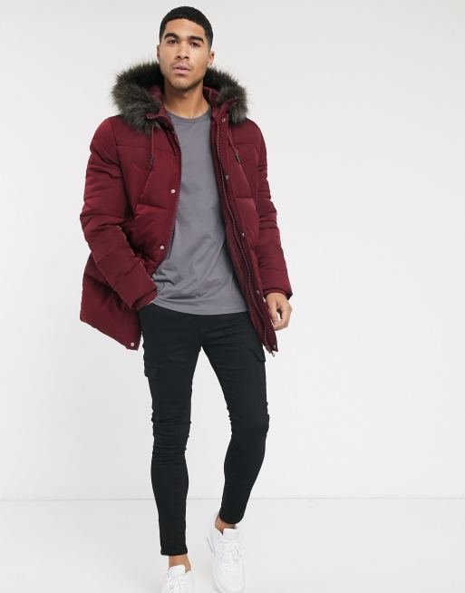 Burgundy coat with store fur hood