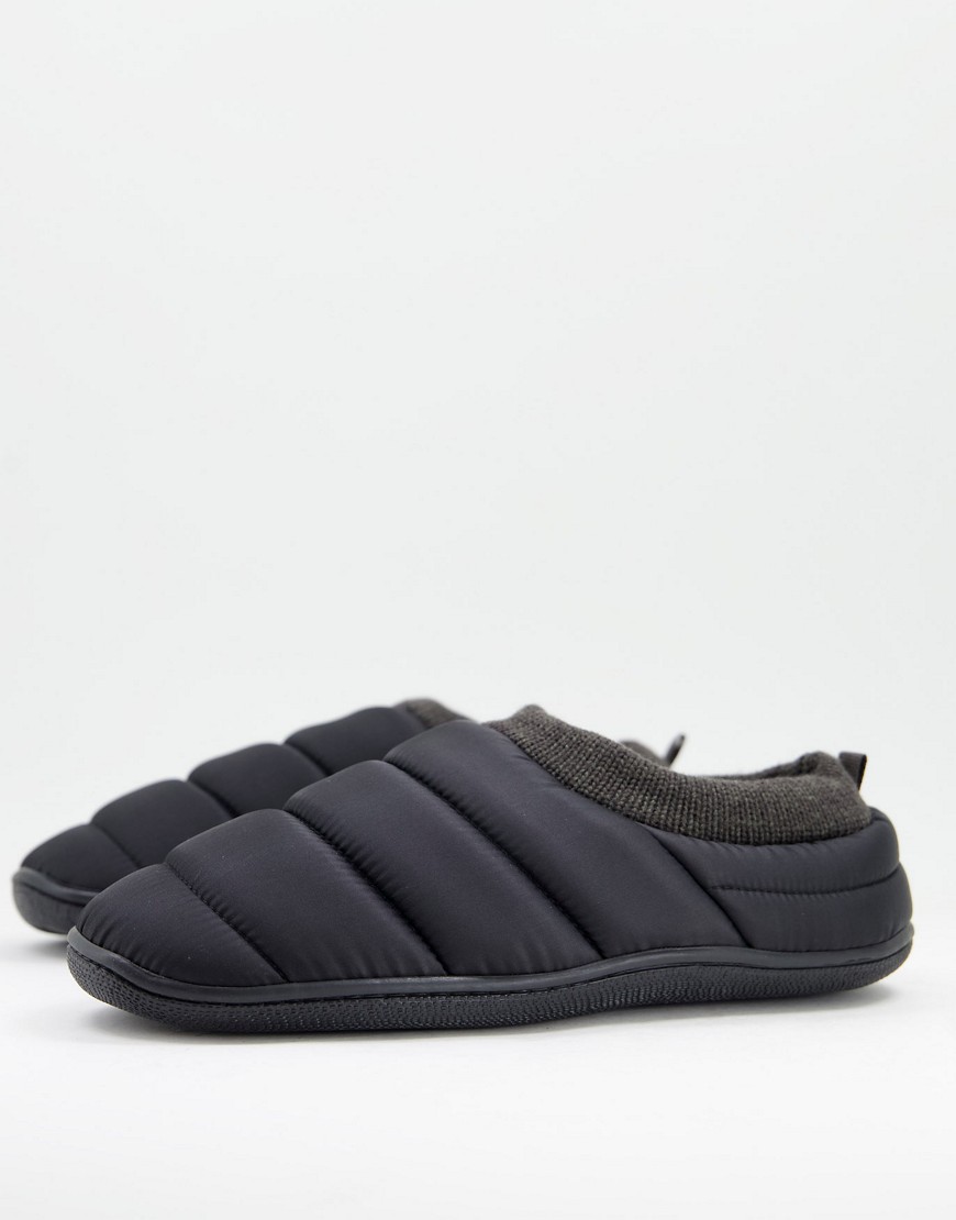 ASOS DESIGN puffer pull on slippers in gray-Grey