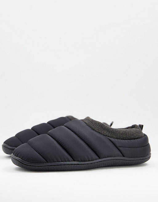 ASOS DESIGN puffer pull on slippers in gray
