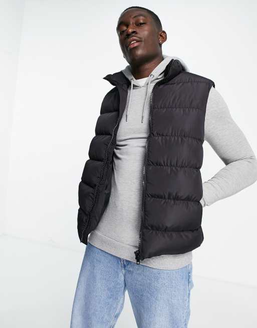 ASOS DESIGN puffer quilted gilet in black, 4 of 4