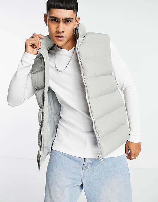 ASOS DESIGN puffer quilted gilet in grey