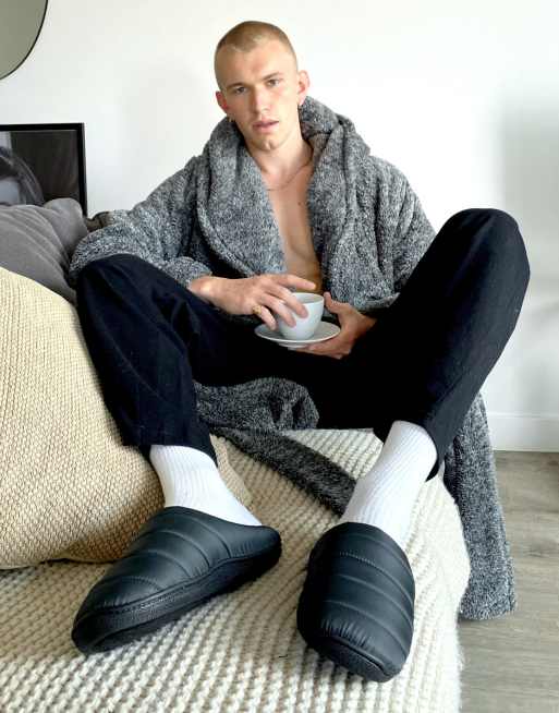 ASOS DESIGN puffer slippers in charcoal grey