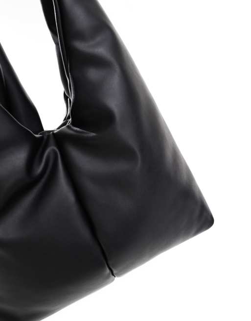 ASOS DESIGN puffer tote bag in black faux leather