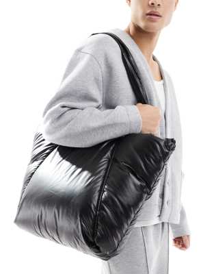 puffer tote bag in black