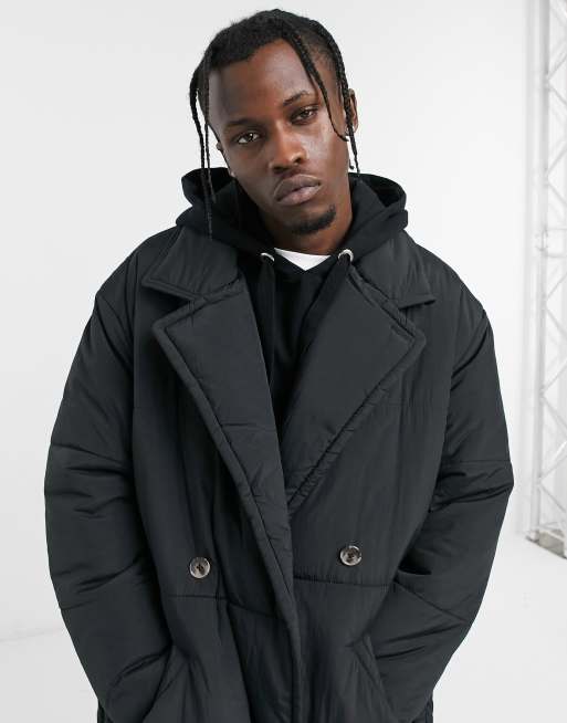 Black puffer store trench coat