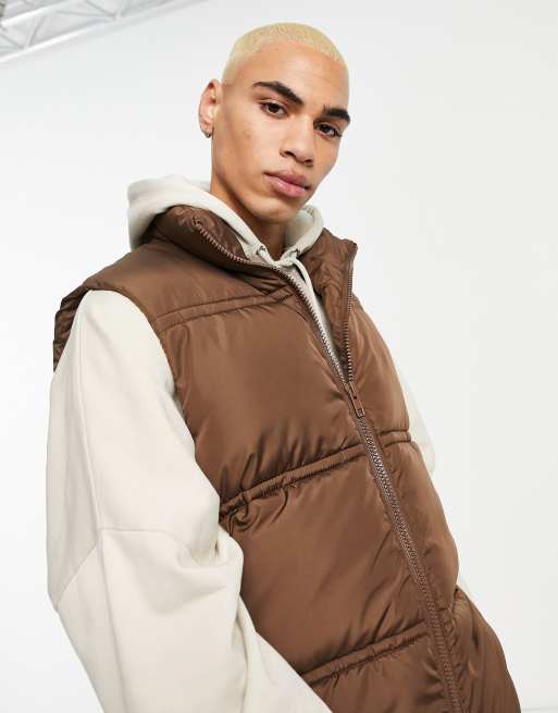 ASOS DESIGN cord puffer vest in brown - ShopStyle