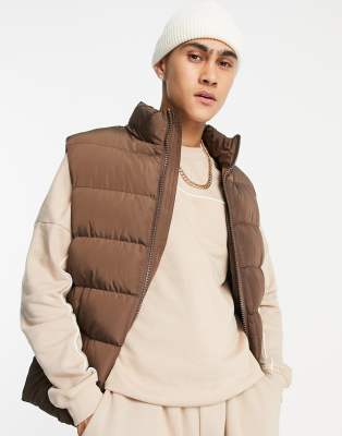 womens puffer vest brown