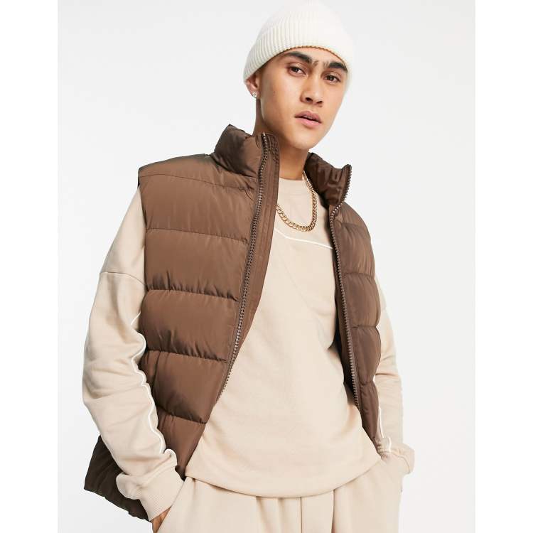 ASOS DESIGN puffer vest in brown | ASOS