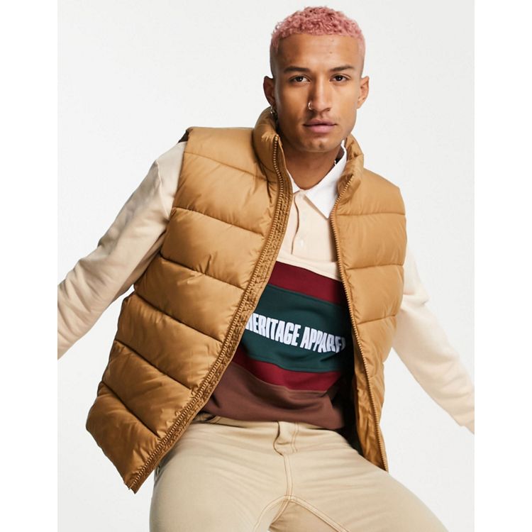 ASOS DESIGN puffer quilted vest in brown
