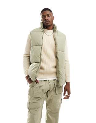 Asos Design Puffer Vest In Sage-green