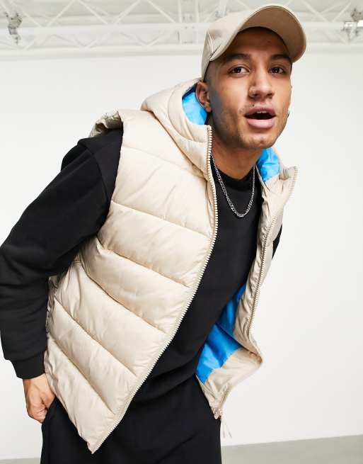 ASOS DESIGN puffer vest with contrast lining in ecru